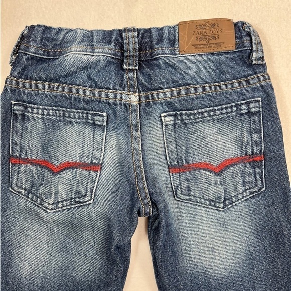 ZARA Boys 100% Cotton Red Thread Embroidered Jeans Dark Wash Casual Size 3-4 - Picture 5 of 10